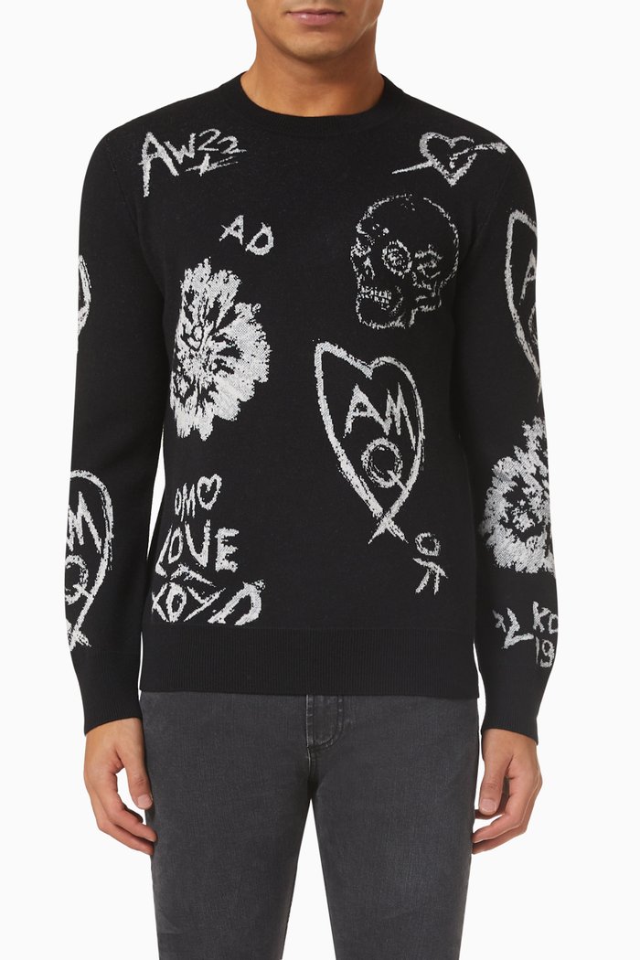 

Wool Tree Graffiti Sweater in Wool-blend Knit, White