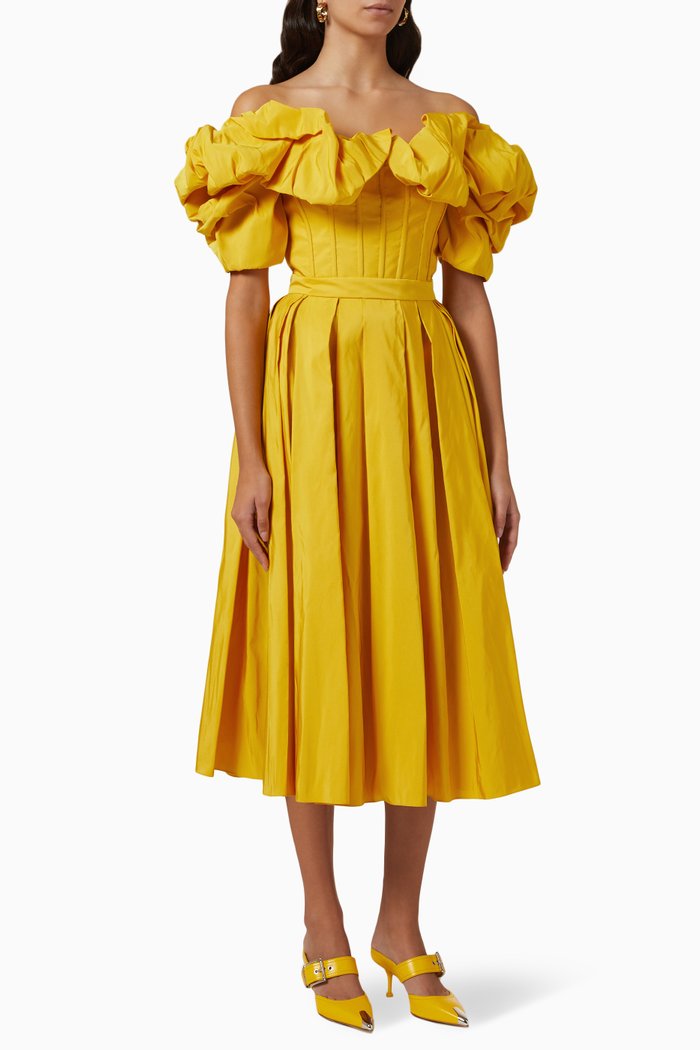 

Off-the-shoulder Corset Dress in Polyfaille, Yellow
