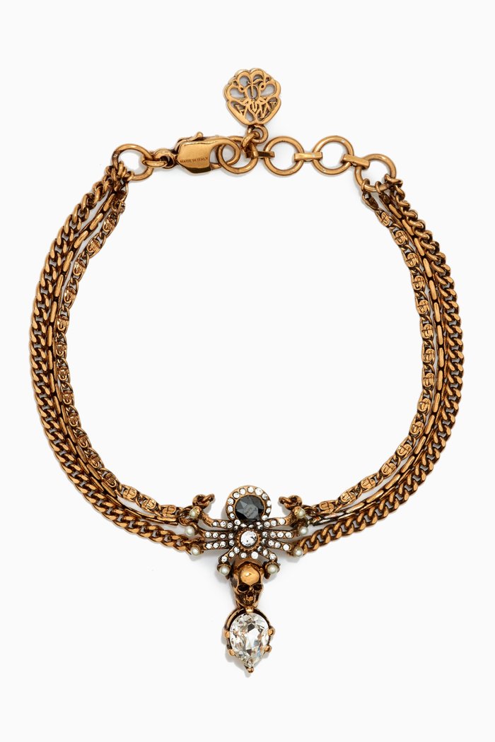 

Jewelled Spider Crystal Bracelet in Brass, Multicolour
