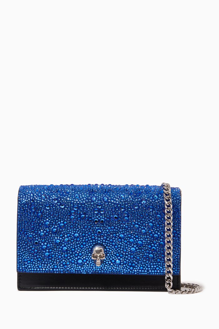 

Small Crystal-embellished Skull Bag in Leather, Blue