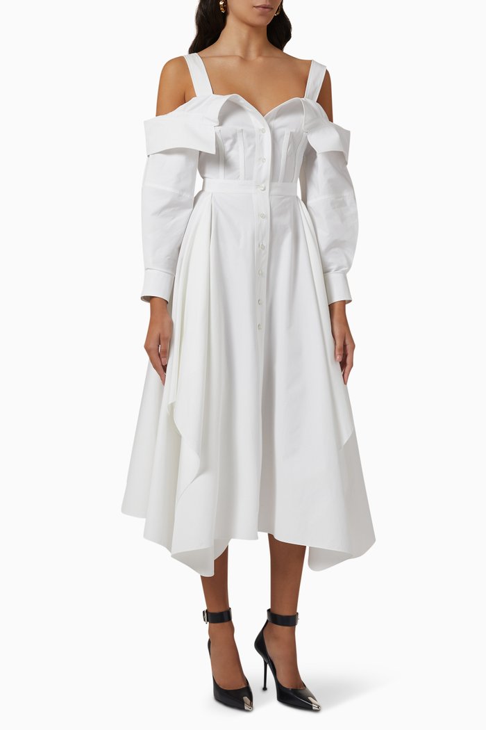 

Deconstructed Shirt Dress in Organic Cotton Poplin, White