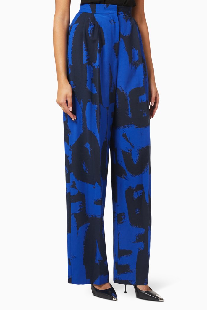 

Barathea McQueen Graffiti Wide Leg Pants in Wool, Blue