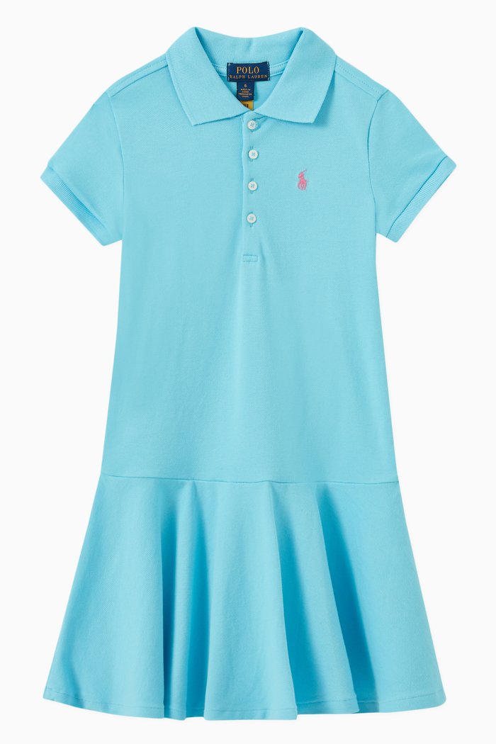 Polo Dress in Cotton Piqué, Blue