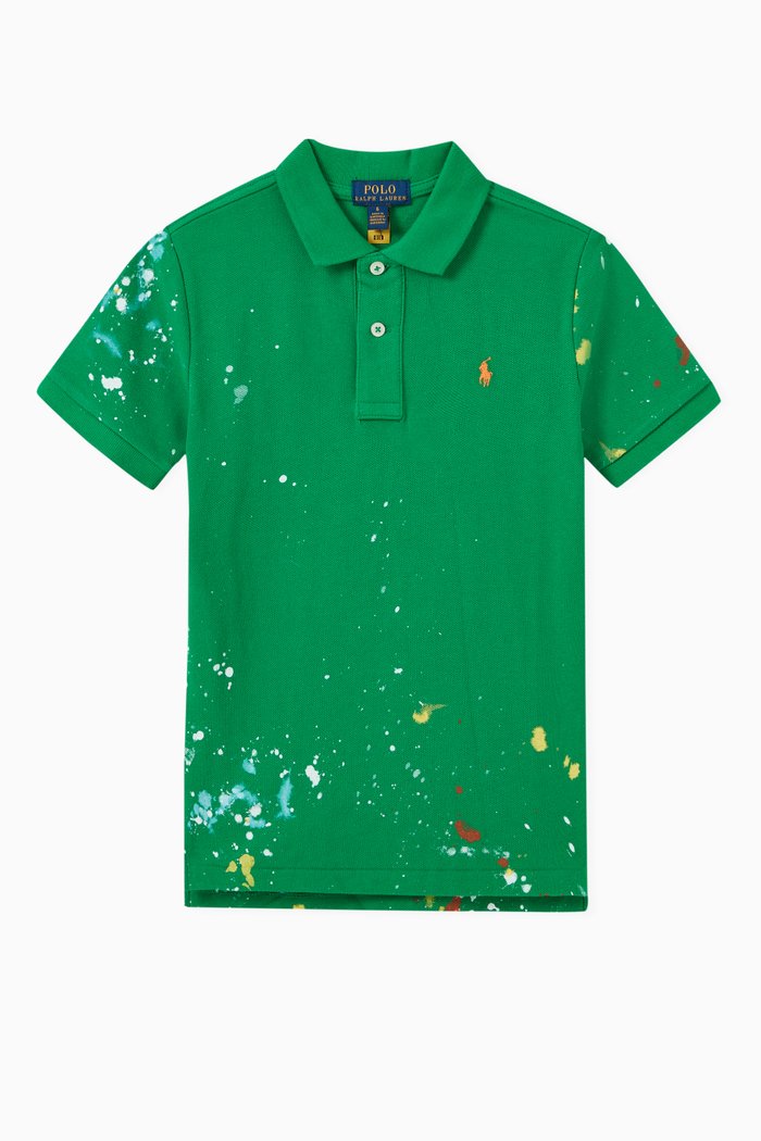 Splash Print Polo Shirt in Cotton, Green