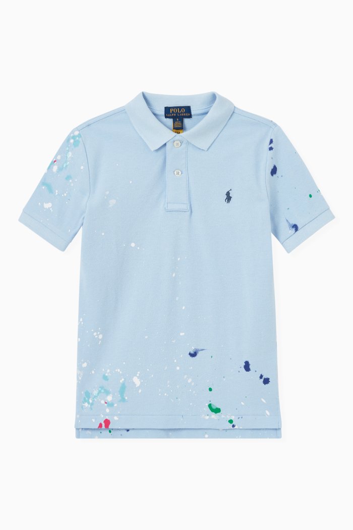 

Paint Splatter Polo Shirt in Cotton Piqué, Blue