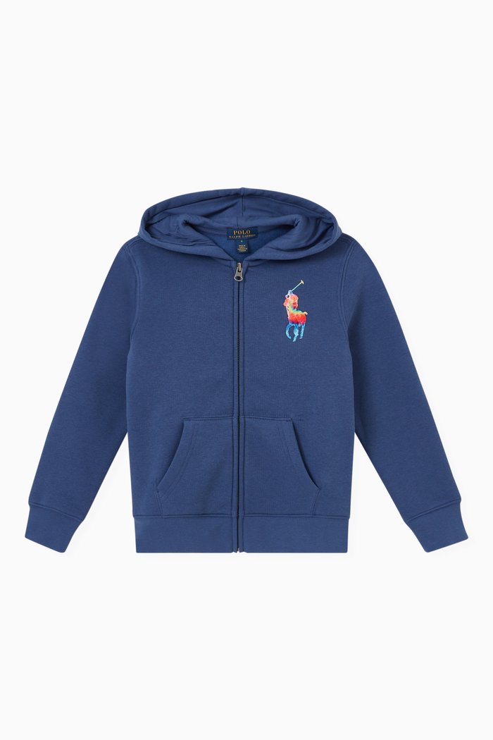 

Logo Embroidery Hoodie in Cotton Fleece, Blue