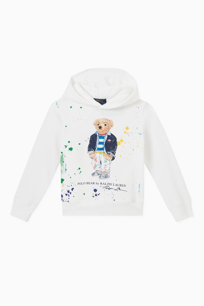 

Paint Splatter Bear Logo Hoodie in Fleece, White