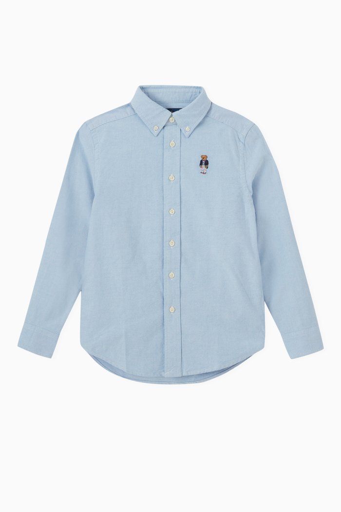 Oxford Embroidered Shirt in Cotton, Blue
