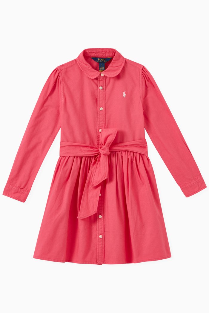 

Oxford Belted Dress in Cotton, Red