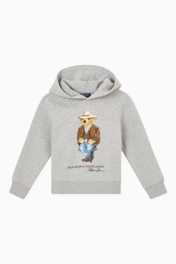 

Bear Logo Hooded Sweatshirt in Fleece, Grey