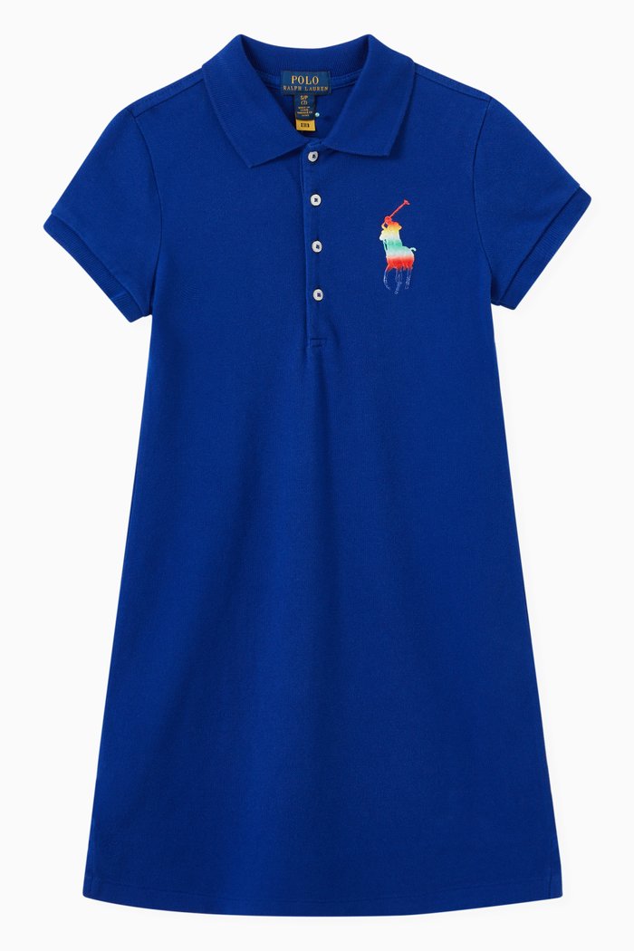 

Logo Embroidered Polo Dress in Cotton Piqué, Blue