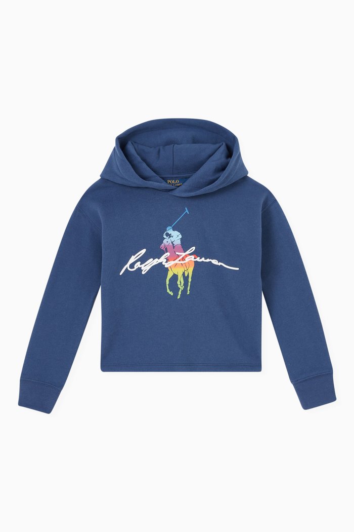 Polo Logo Hooded Sweatshirt in Fleece, Blue