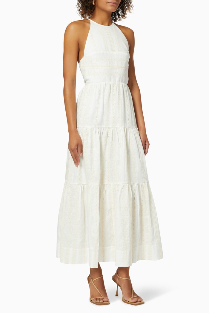 Luana Backless Dress in Linen, White