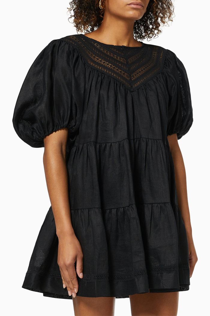 Adriana Mini Dress in Linen, Black