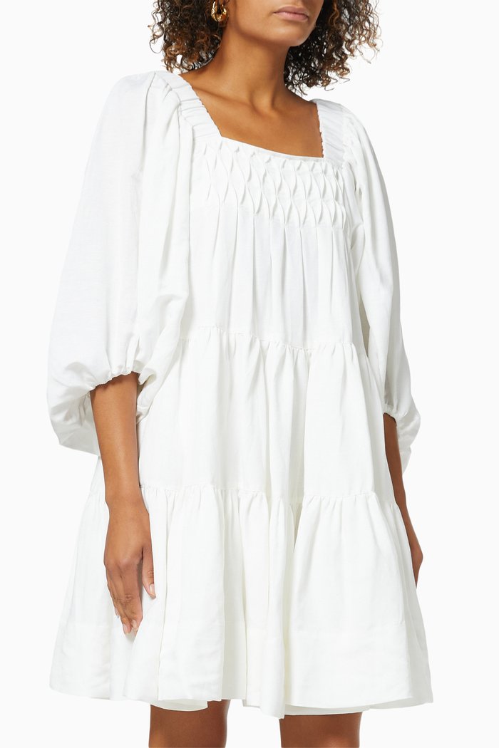

Paulina Mini Dress in Linen Blend, White