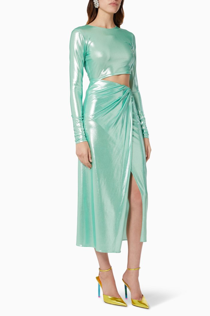 

Gia Cut-out Midi Dress in Shiny Jersey, Green