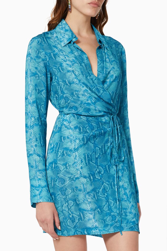 

Jane Wrap Mini Dress in Viscose Crepe, Blue