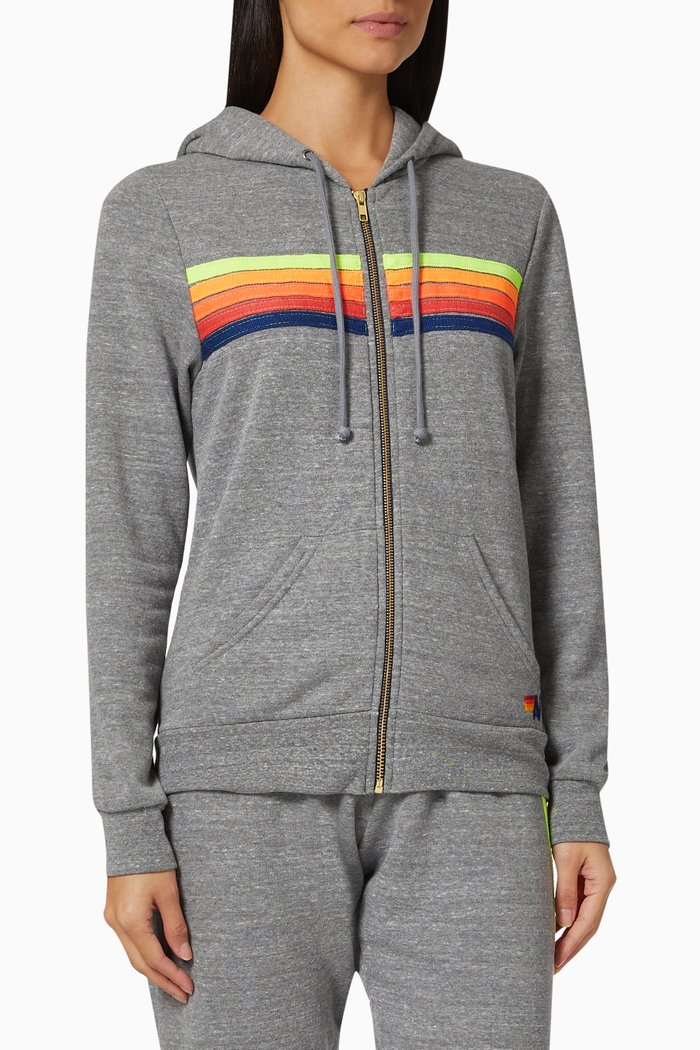 

5 Stripe Hoodie in Cotton Jersey, Grey