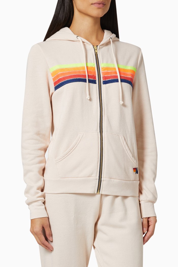 

5 Stripe Hoodie in Cotton Jersey, Brown