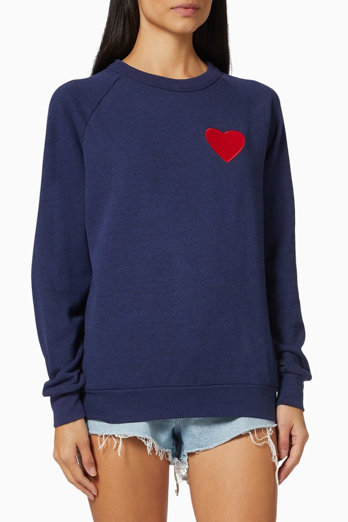 

Heart Embroidery Sweatshirt in Cotton Jersey, Blue
