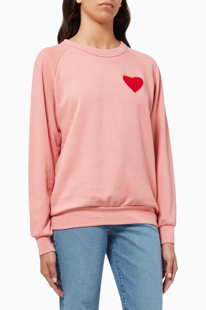

Heart Embroidery Sweatshirt in Cotton Jersey, Pink
