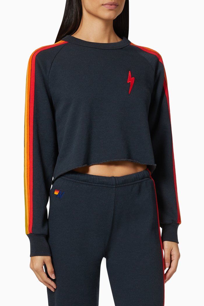 

Bolt Embroidery Cropped Sweatshirt in Cotton Jersey, Black