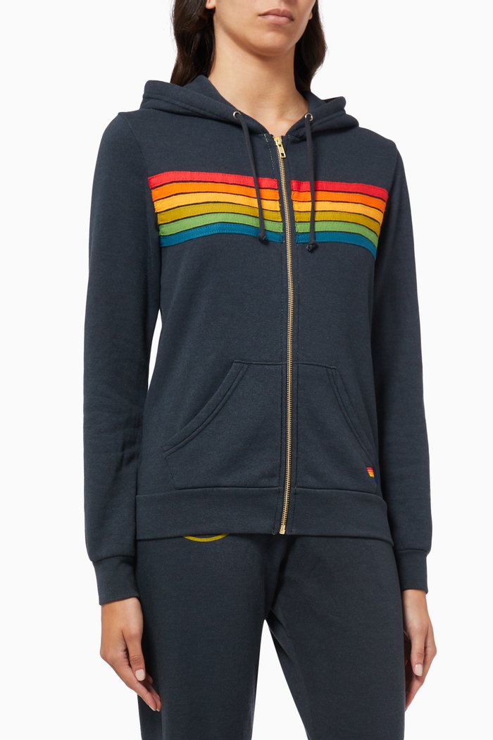 

6 Stripe Hoodie in Cotton Jersey, Black