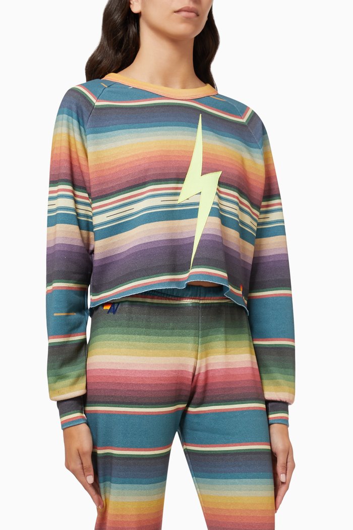

Serape Bolt Stitch Cropped Sweatshirt in Cotton Jersey, Blue