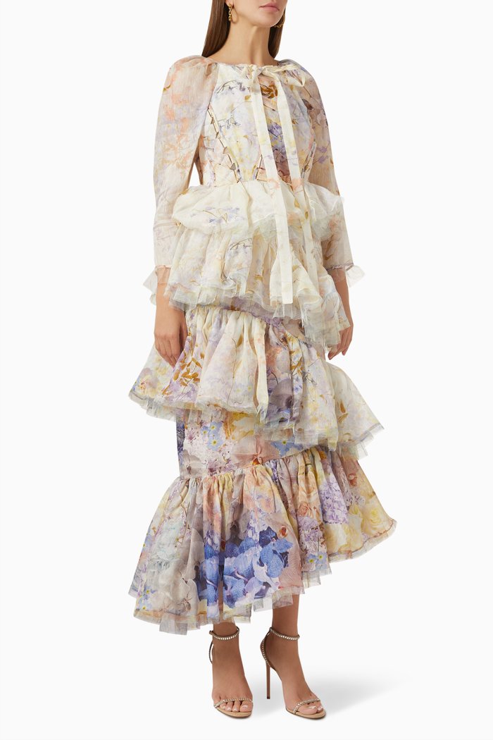 

Rhythmic Asymmetric Midi Dress in Silk-linen Organza, Neutral
