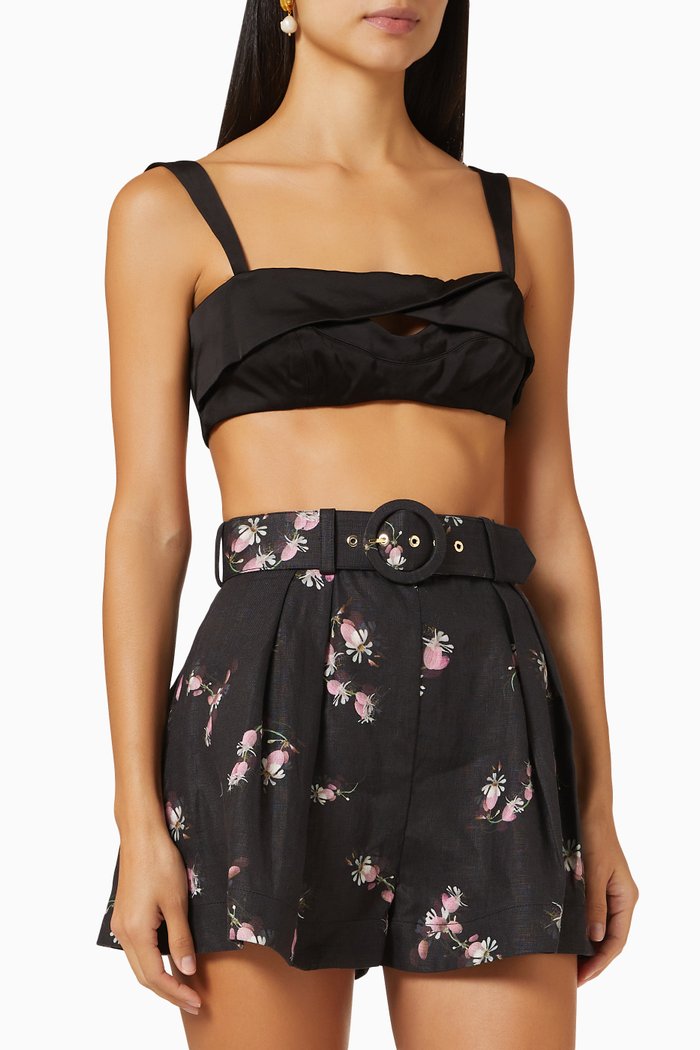 

Dancer Wrap Bustier Top in Satin, Black