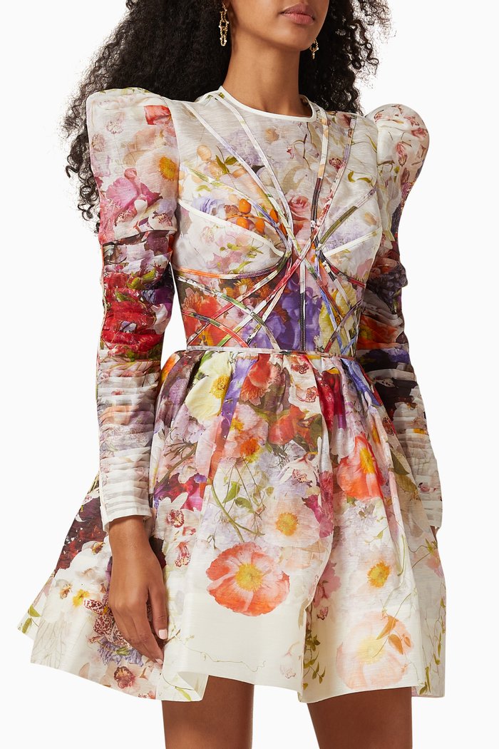 

Prima Panelled Mini Dress in Silk-linen Organza, Multicolour