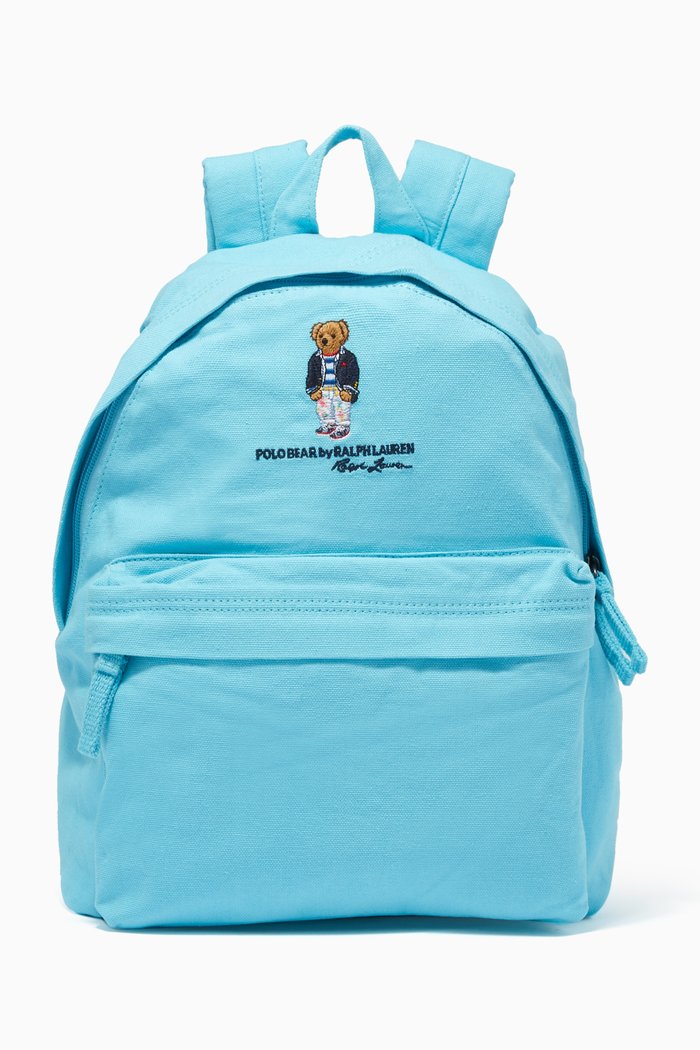 

Embroidered Logo Backpack in Cotton Canvas, Blue