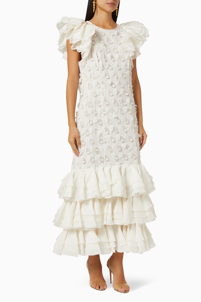 

Dancer Frilled Gown in Georgette, White