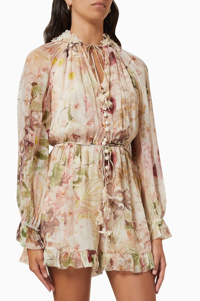 

Dancer Flutter Playsuit in Silk Georgette, Multicolour