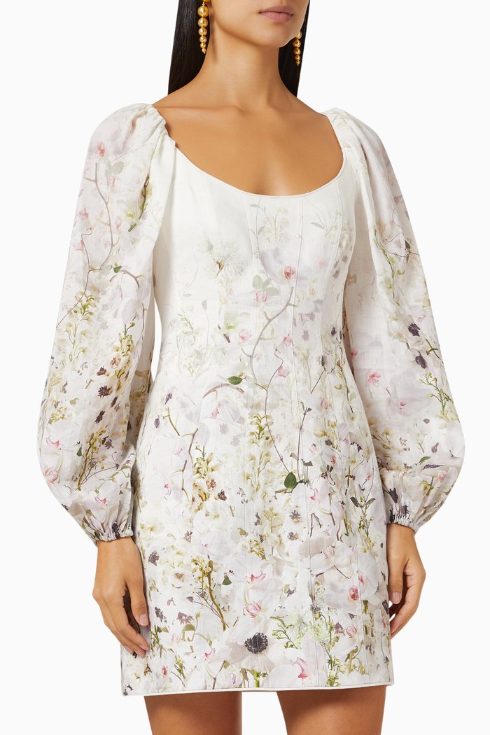 

Dancer Panelled Mini Dress in Linen, White