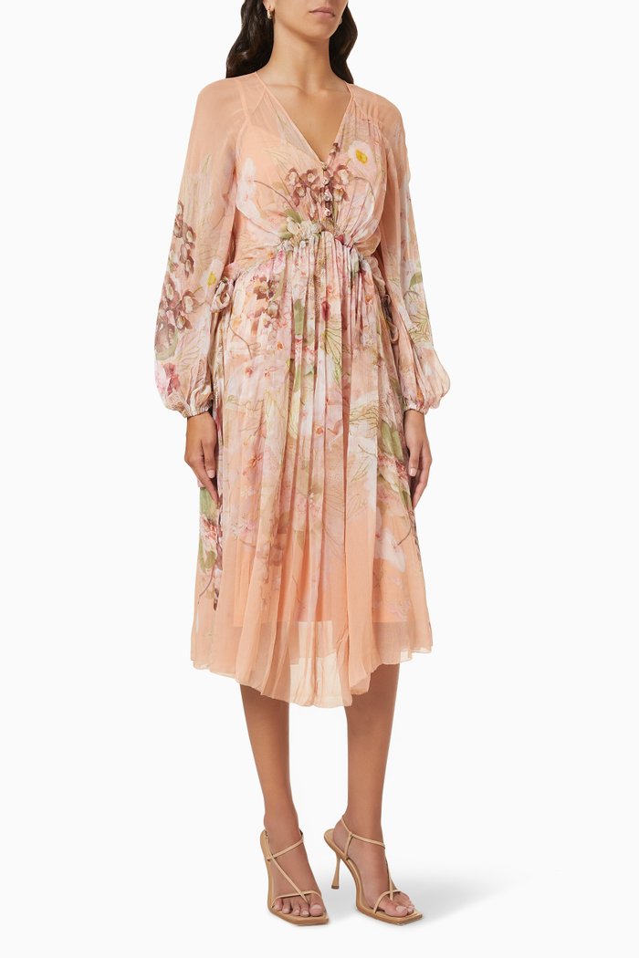 

Dancer Drawn Midi Dress in Crinkle Georgette, Pink