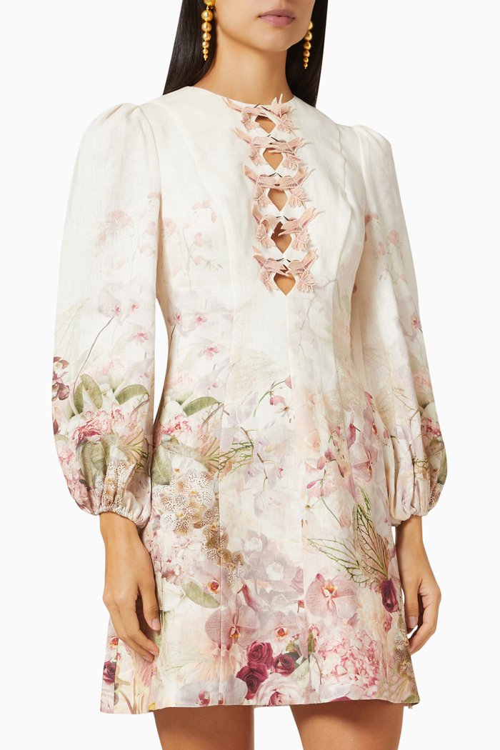 

Dancer Hummingbird Mini Dress in Linen, Multicolour