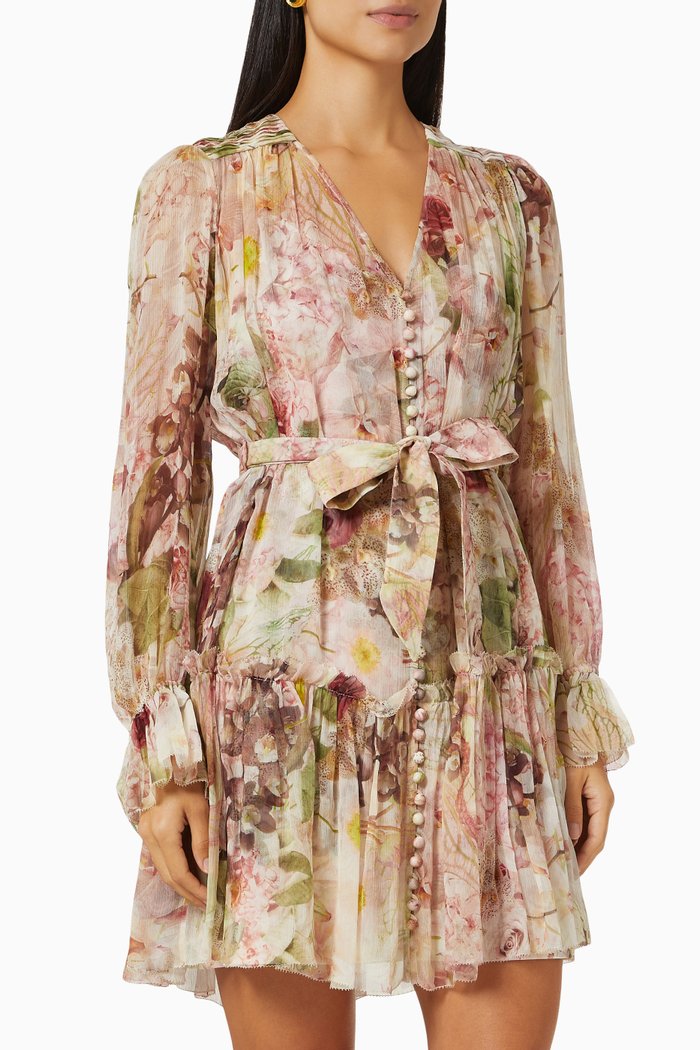 

Dancer Lantern Sleeve Mini Dress in Silk, Multicolour