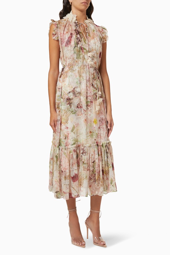 

Dancer Flutter Midi Dress in Silk Georgette, Multicolour