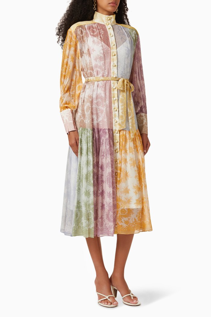 

Dancer Lantern Midi Dress in Crinkle Silk Georgette, Multicolour
