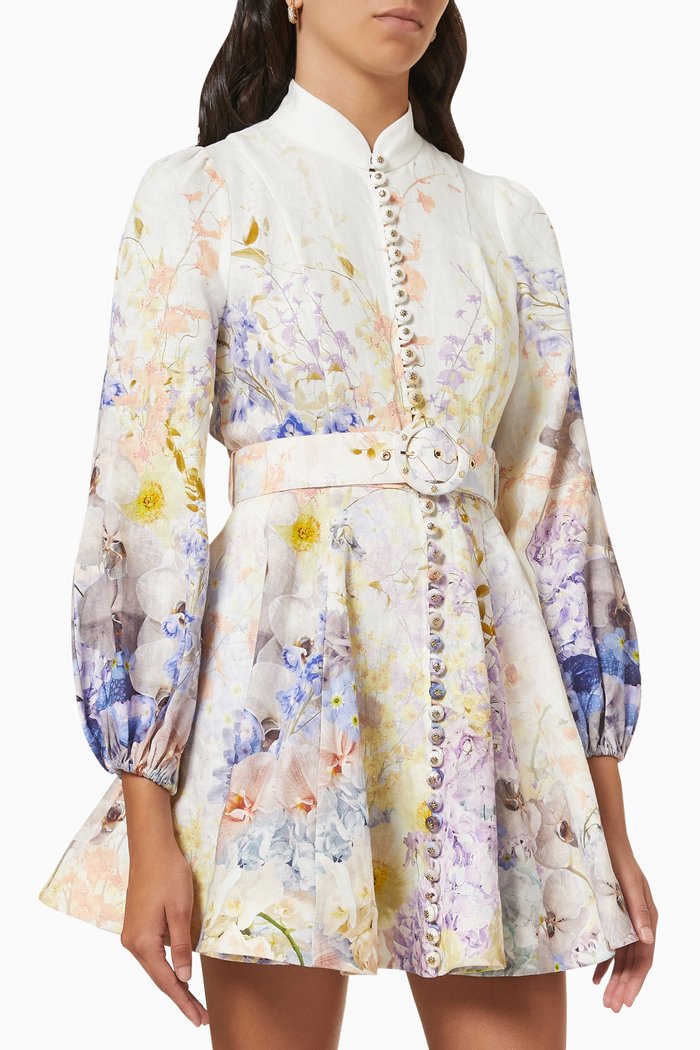 

Rhythmic Buttoned Mini Dress in Linen, Multicolour