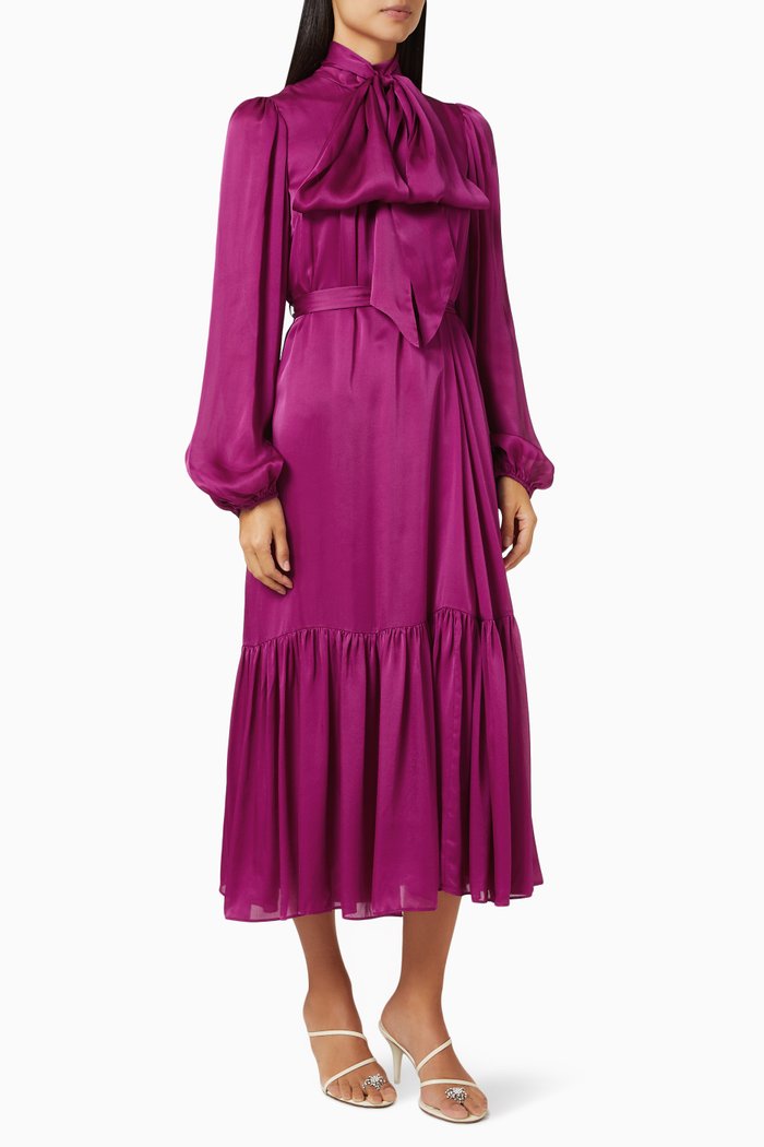 Tie Neck Gown in Silk, Pink