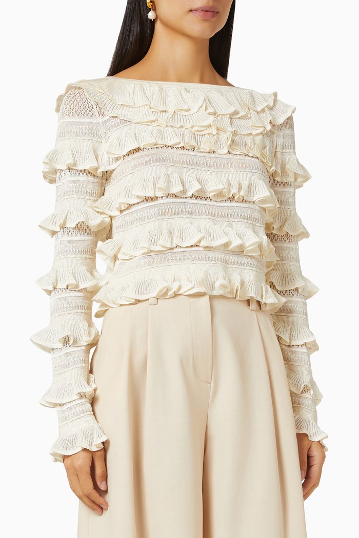 

Dancer Frill Neck Top in Viscose, Neutral