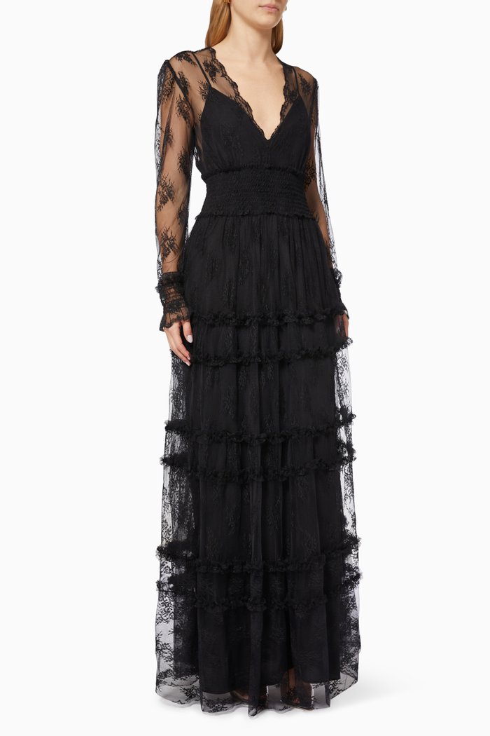 

Davoli Tiered Dress in Lace, Black