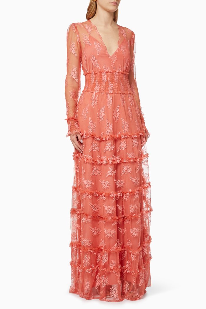

Davoli Tiered Dress in Lace, Orange