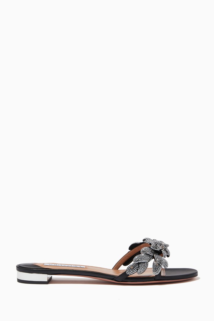 

Galactic Flower Slide Sandal in Nappa Leather, Black