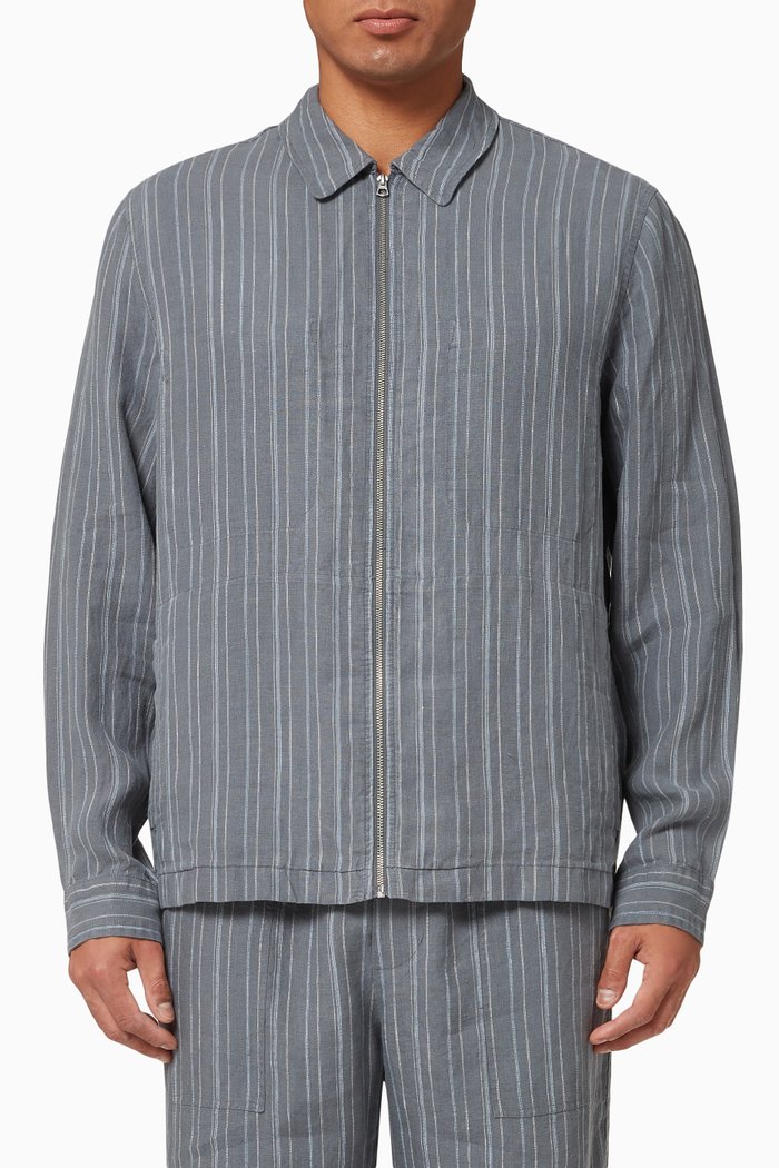 

Uneven Stripe Shirt Jacket in Hemp, Grey