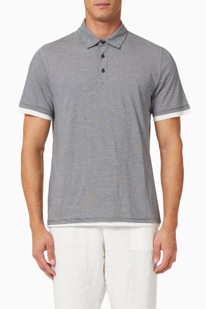 

Double Layer Short Sleeve Polo in Pima Cotton, Blue