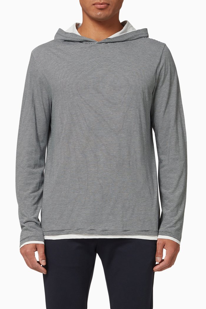 

Double Layer Striped Popover Hoodie in Cotton, Blue