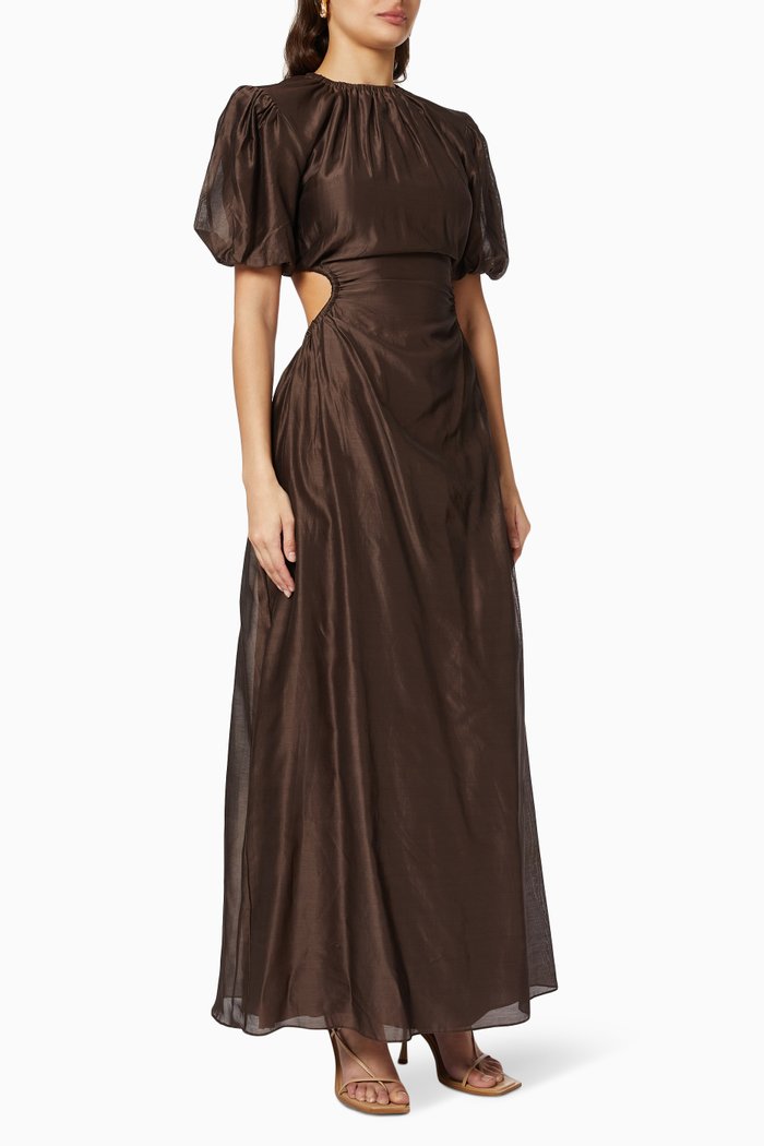 

Anja Puff Sleeve Gown in Cotton, Brown